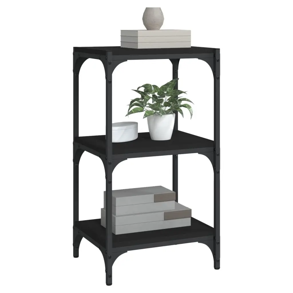 Book Cabinet Black 3-Tier Storage Shelf for Home Office