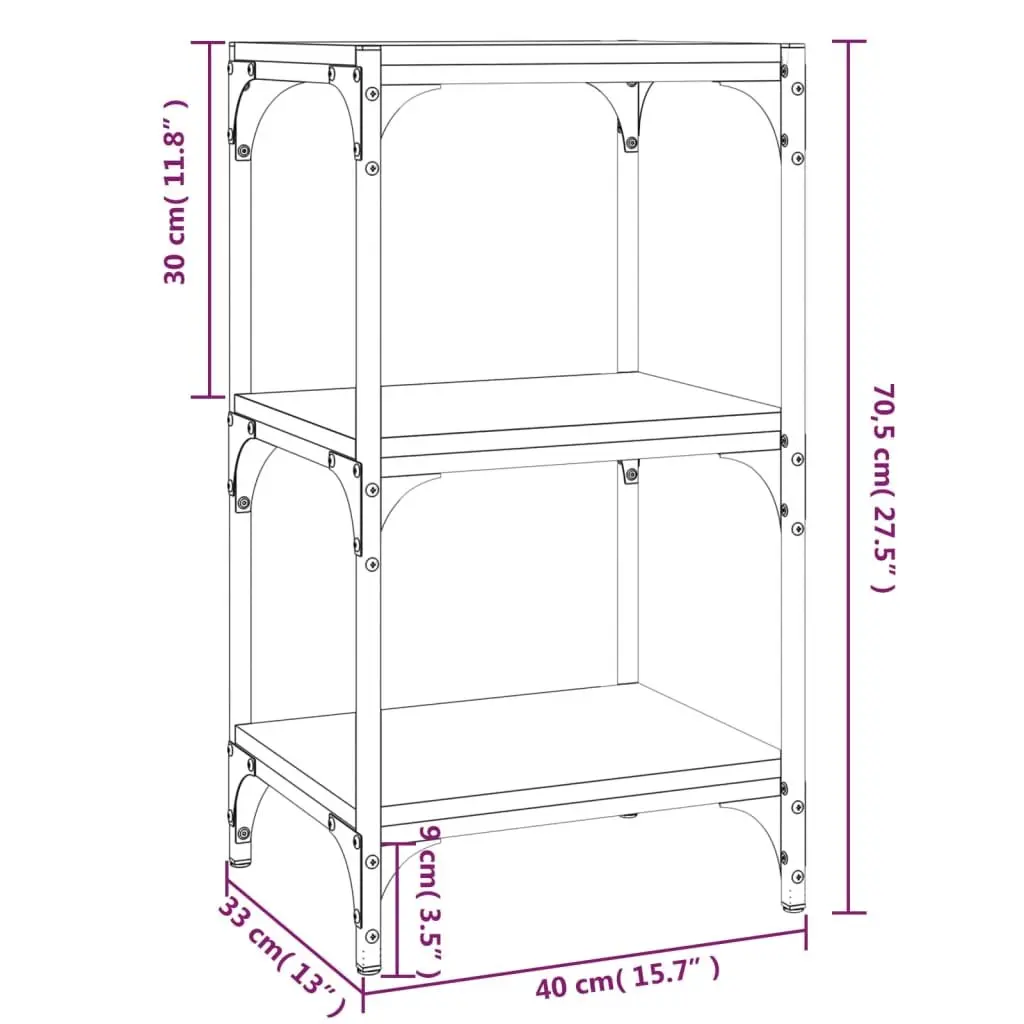 Book Cabinet Black 3-Tier Storage Shelf for Home Office