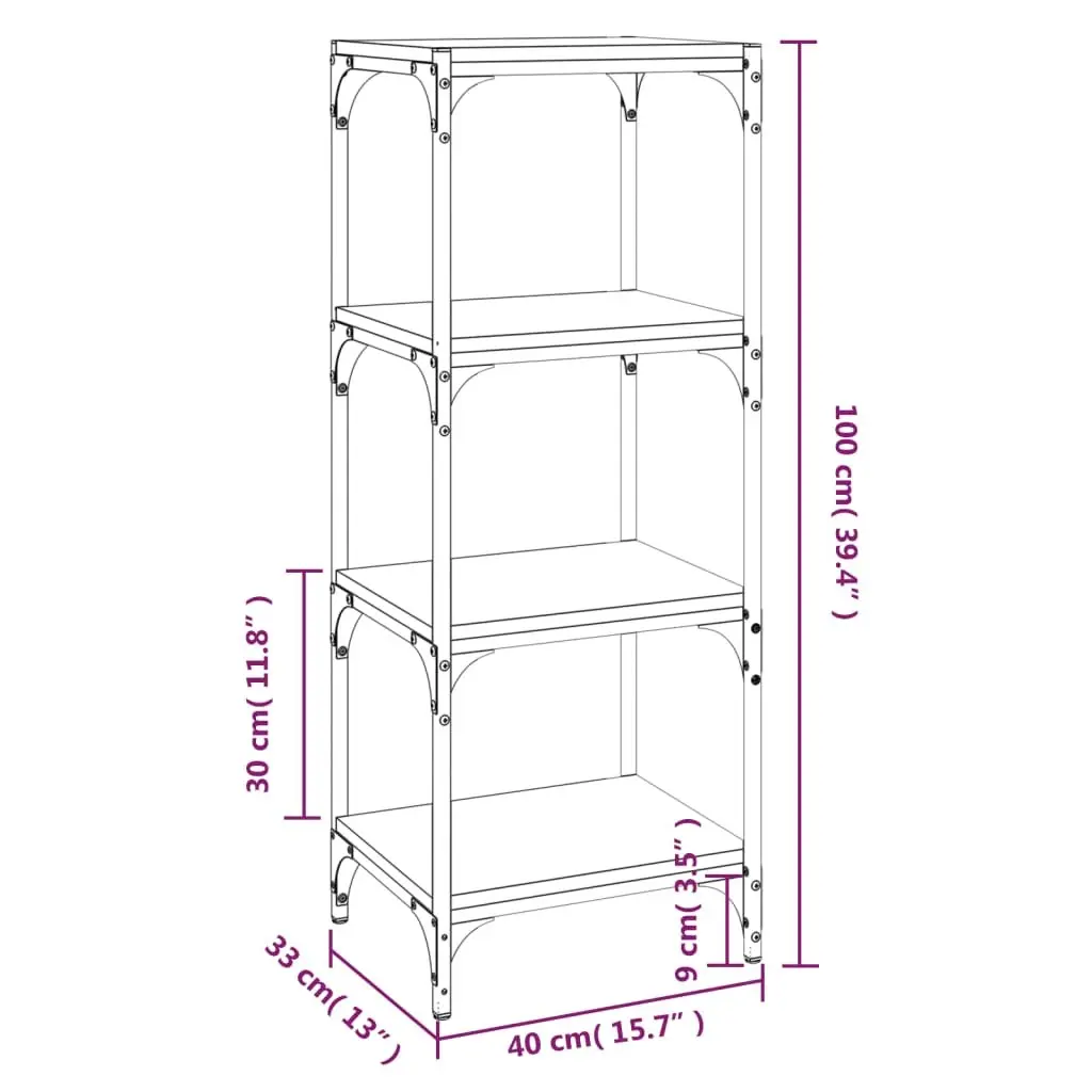 Book Cabinet Black 40x33x100 cm Storage Shelving Unit 4 Shelf
