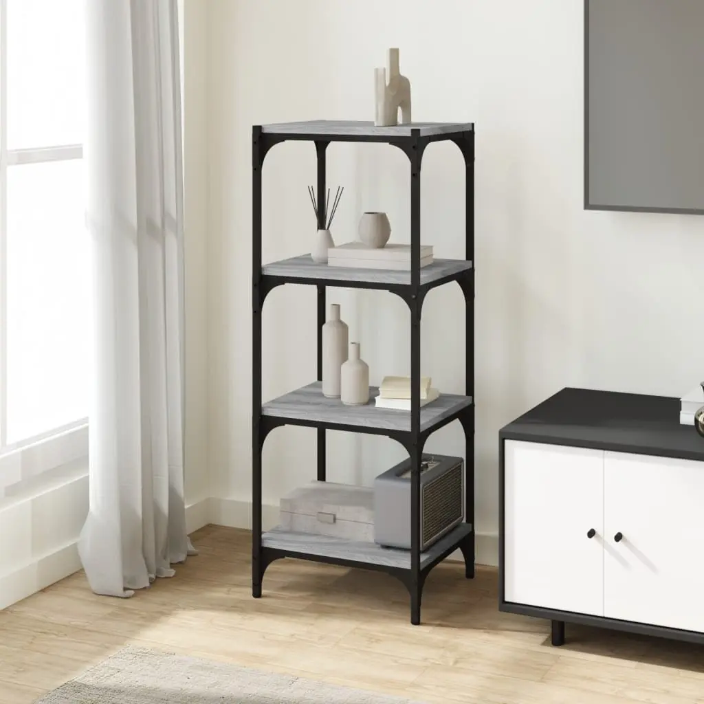 Book Cabinet Grey Storage Shelving Unit 4 Shelf Engineered Wood Steel Frame
