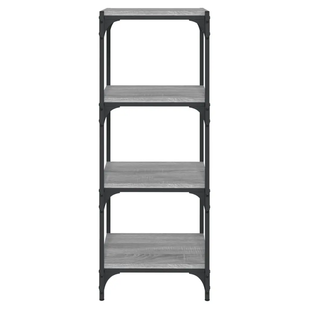 Book Cabinet Grey Storage Shelving Unit 4 Shelf Engineered Wood Steel Frame