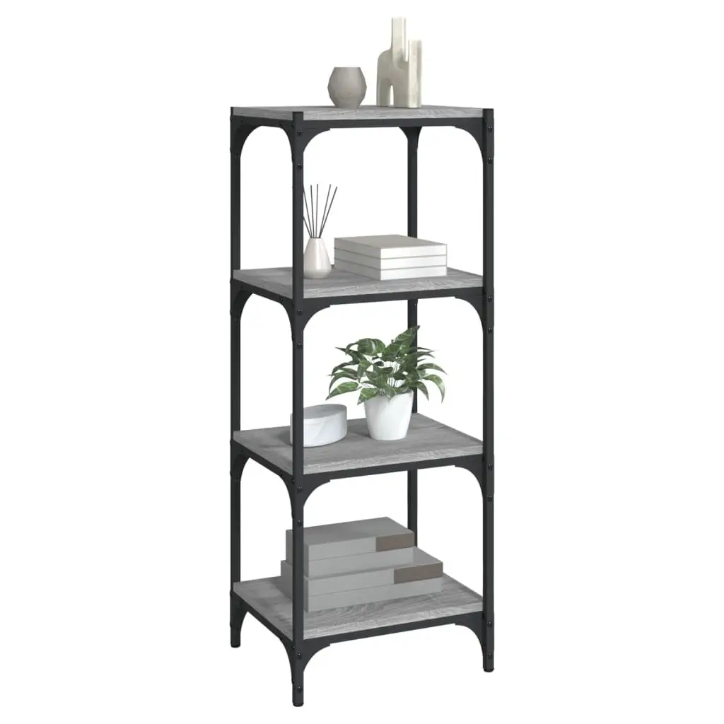 Book Cabinet Grey Storage Shelving Unit 4 Shelf Engineered Wood Steel Frame