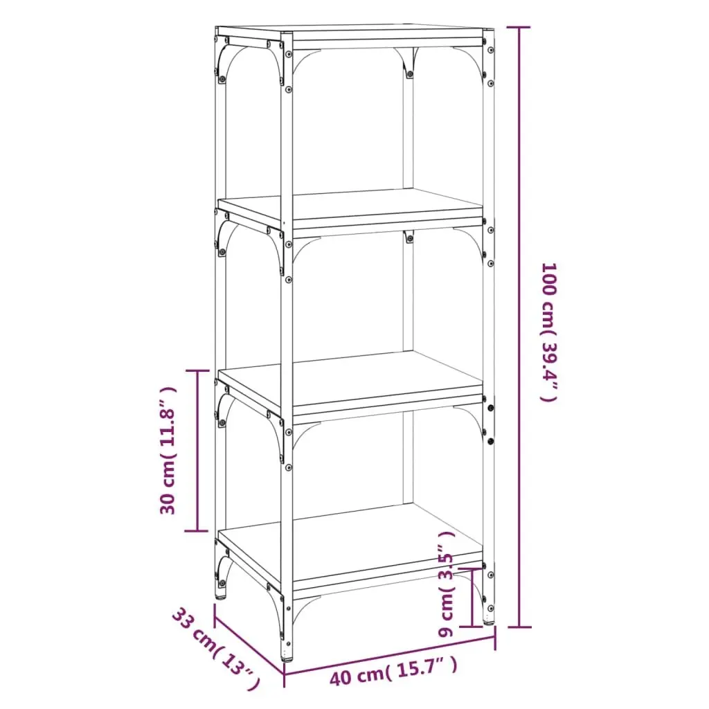 Book Cabinet Grey Storage Shelving Unit 4 Shelf Engineered Wood Steel Frame
