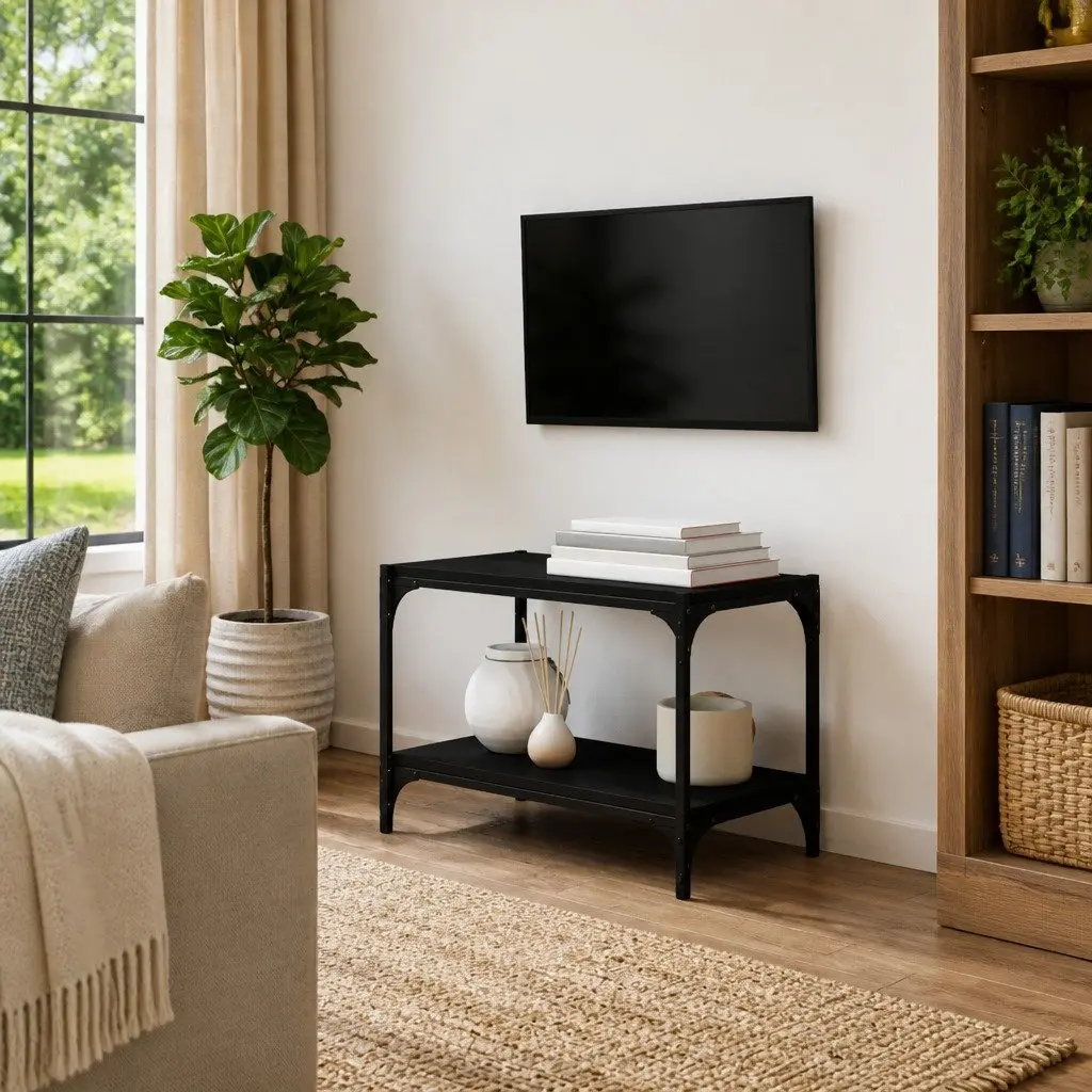 TV Cabinet Black Industrial Style Living Room 60x33x41 cm