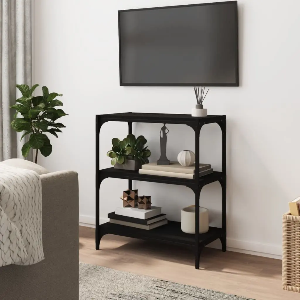 Book Cabinet Black 60x33x70.5cm Storage Shelf Industrial Style 3 Shelves