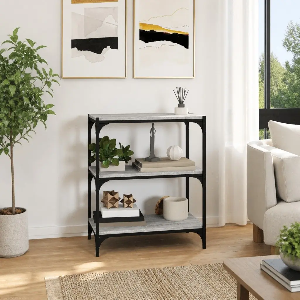 Book Cabinet Grey 3 Shelf Storage Unit Home Office 60 x 33 x 70.5 cm