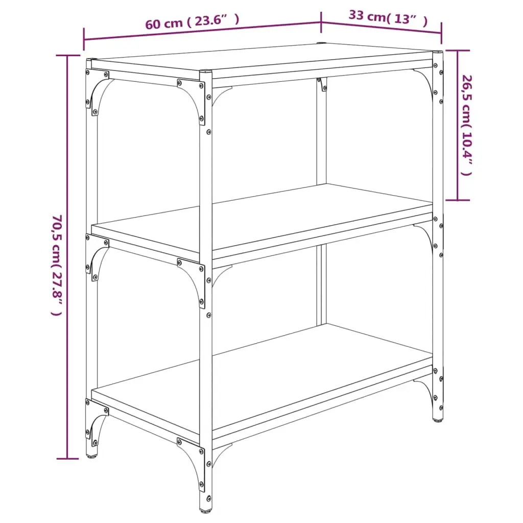 Book Cabinet Grey 3 Shelf Storage Unit Home Office 60 x 33 x 70.5 cm