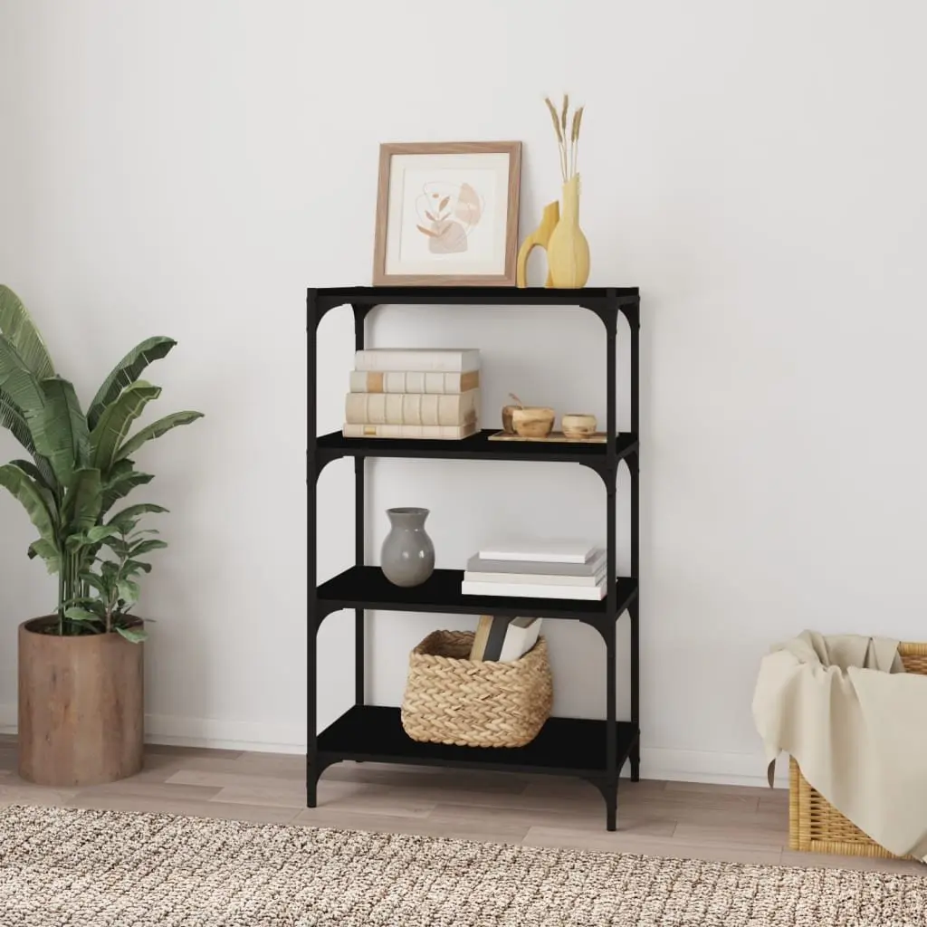 Book Cabinet Black 4 Shelves Storage Organiser Industrial Style 60W x 33D x 100H cm