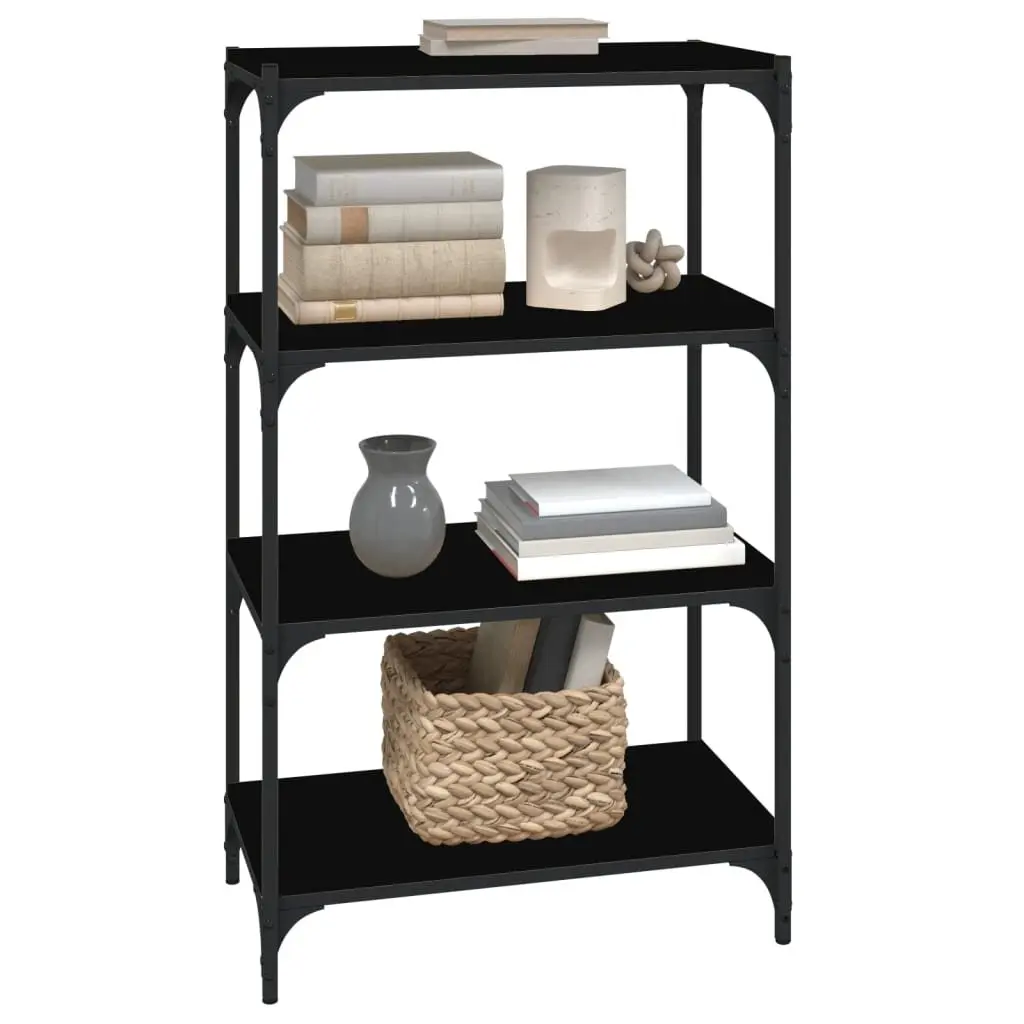Book Cabinet Black 4 Shelves Storage Organiser Industrial Style 60W x 33D x 100H cm