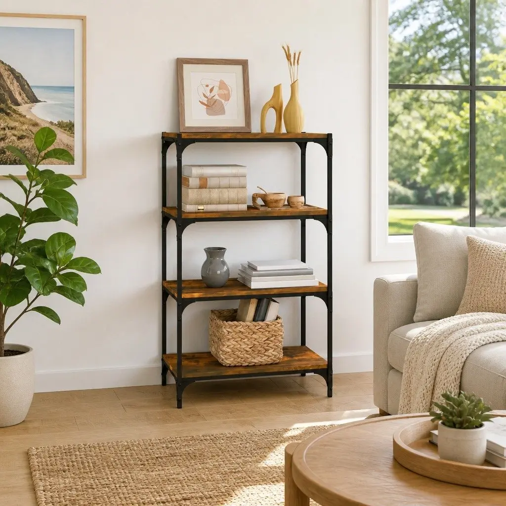 Book Cabinet with 4 Shelves Industrial Style Brown Storage Organiser TV Stand