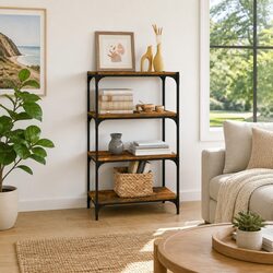Book Cabinet Specifications: 4 Shelves, Brown Finish