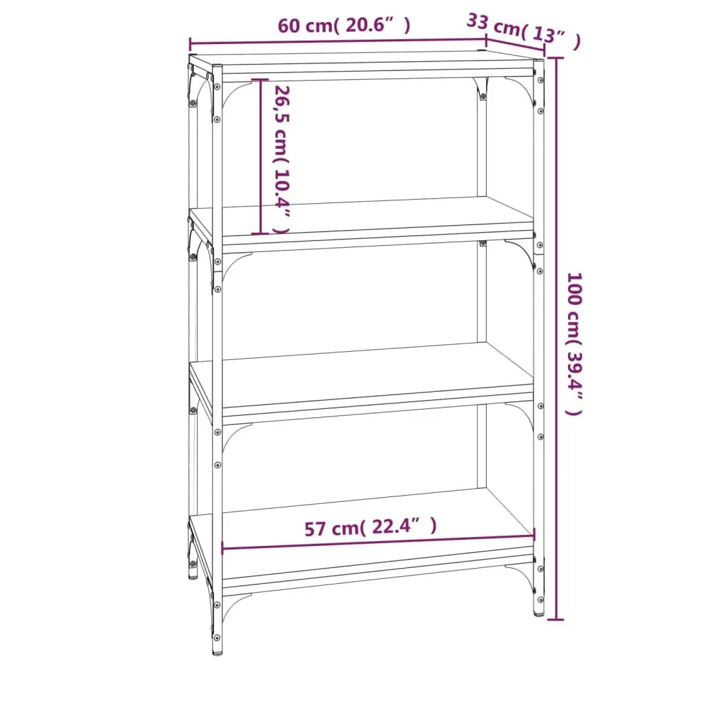 Book Cabinet with 4 Shelves Industrial Style Brown Storage Organiser TV Stand