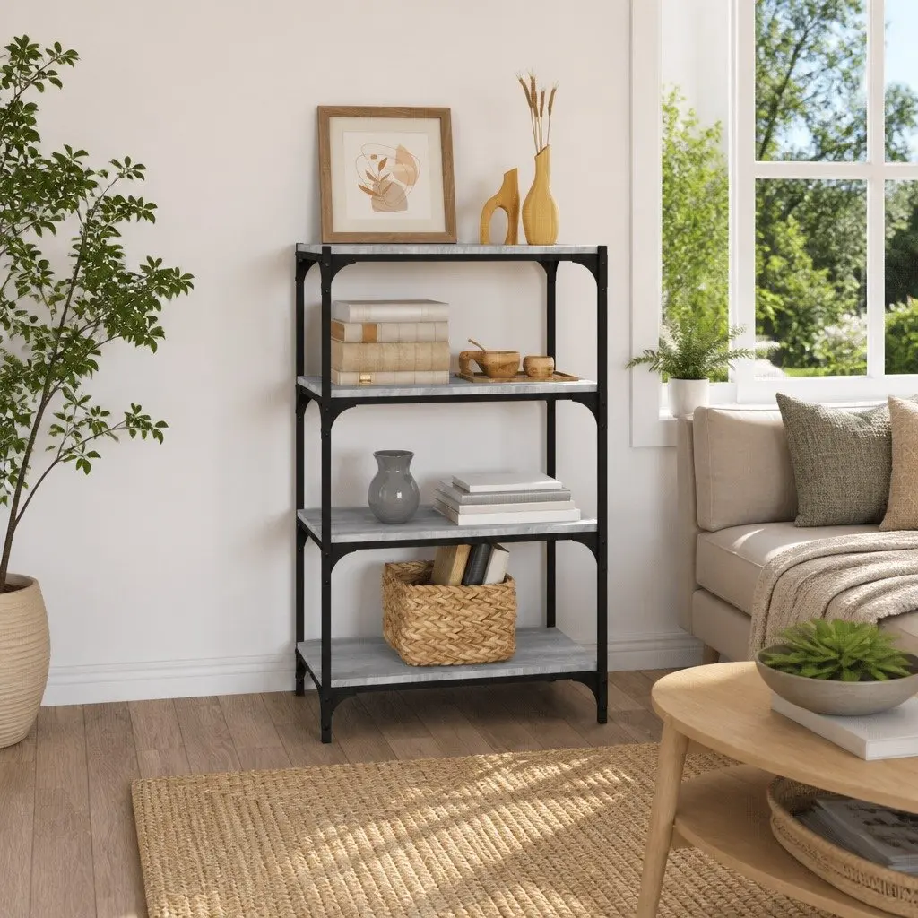 Book Cabinet Grey Sonoma 60x33x100cm Storage Shelf 4 Shelves Industrial Style