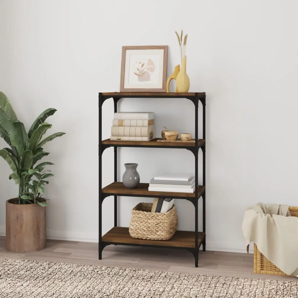 Book Cabinet for Home Office Brown Oak 60x33x100 cm Shelving Storage Engineered Wood Steel Frame