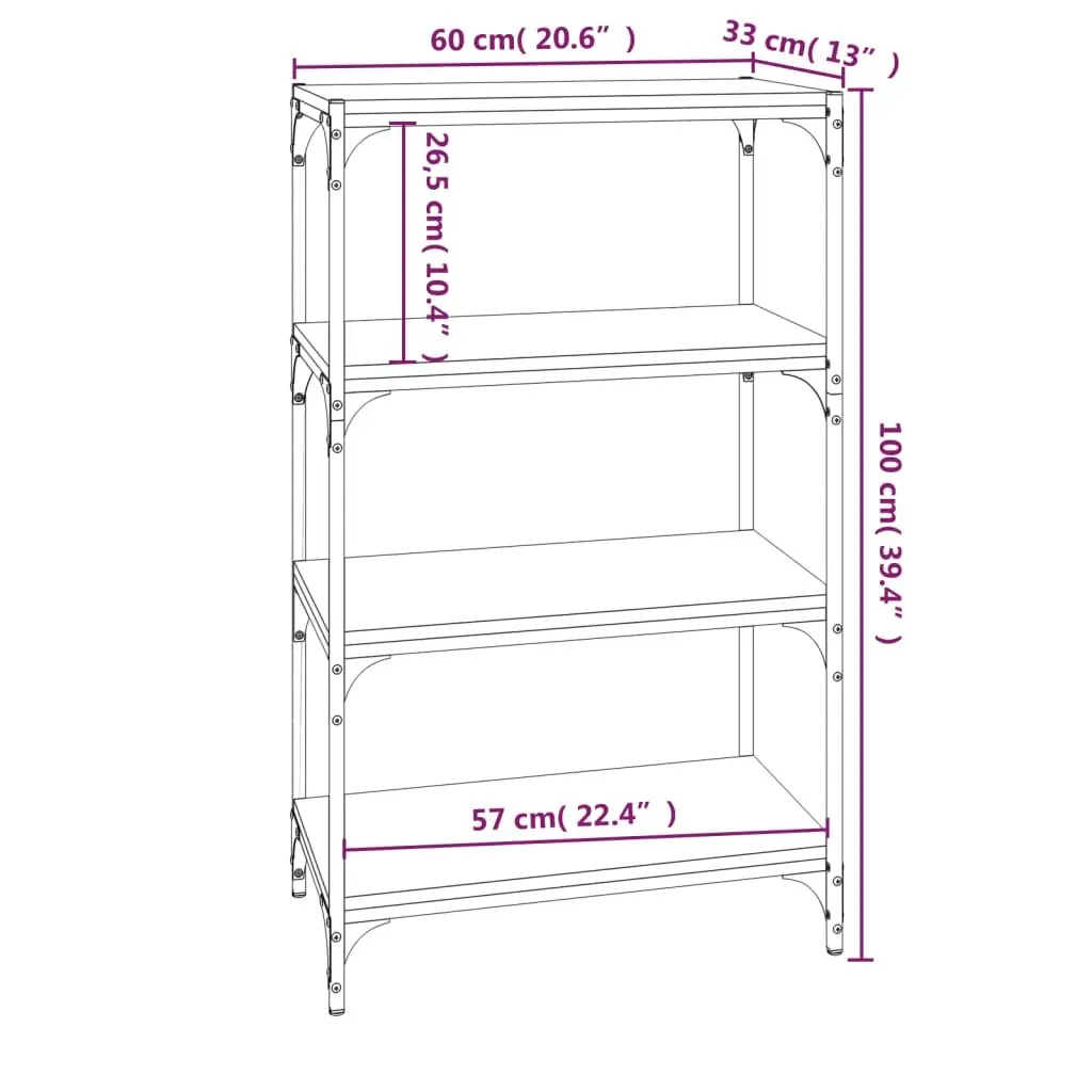 Book Cabinet for Home Office Brown Oak 60x33x100 cm Shelving Storage Engineered Wood Steel Frame