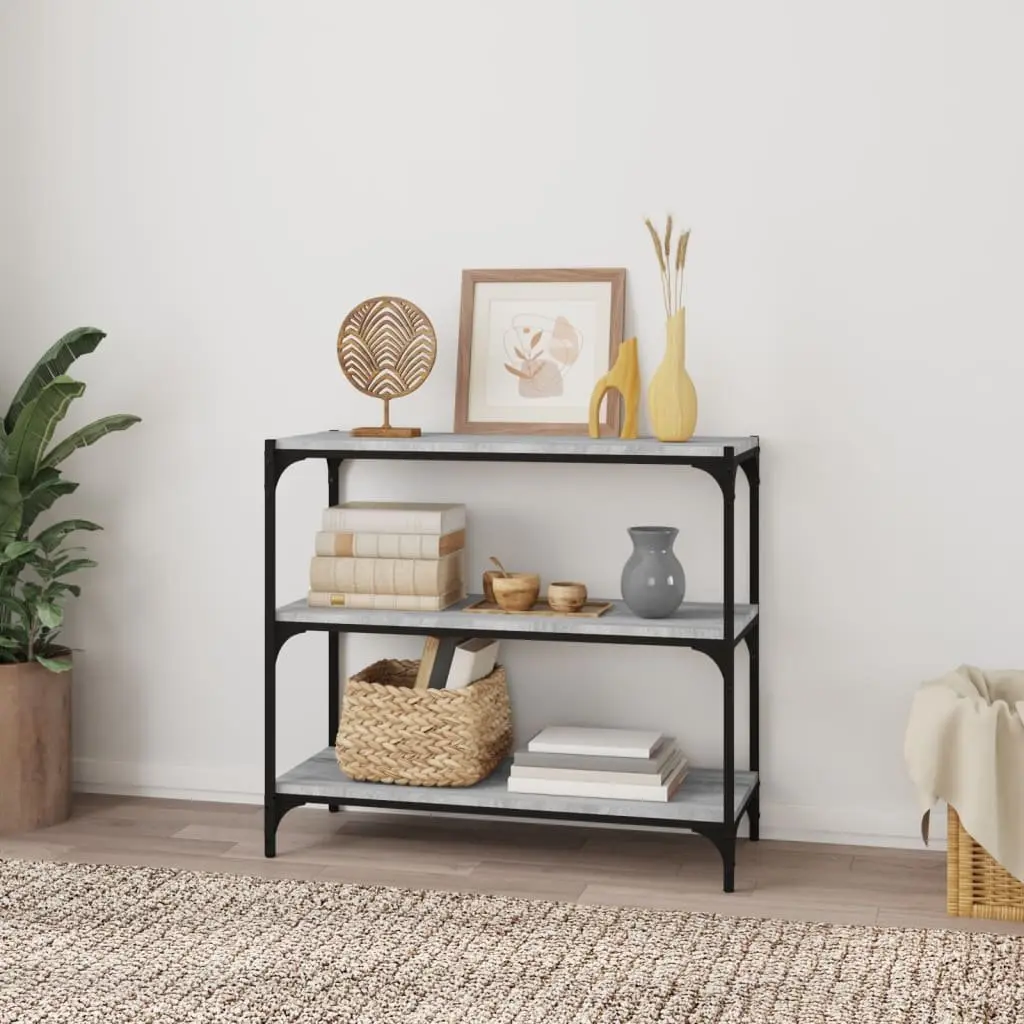 Book Cabinet for Home Office 3 Shelves Grey Engineered Wood Steel Frame Industrial Storage