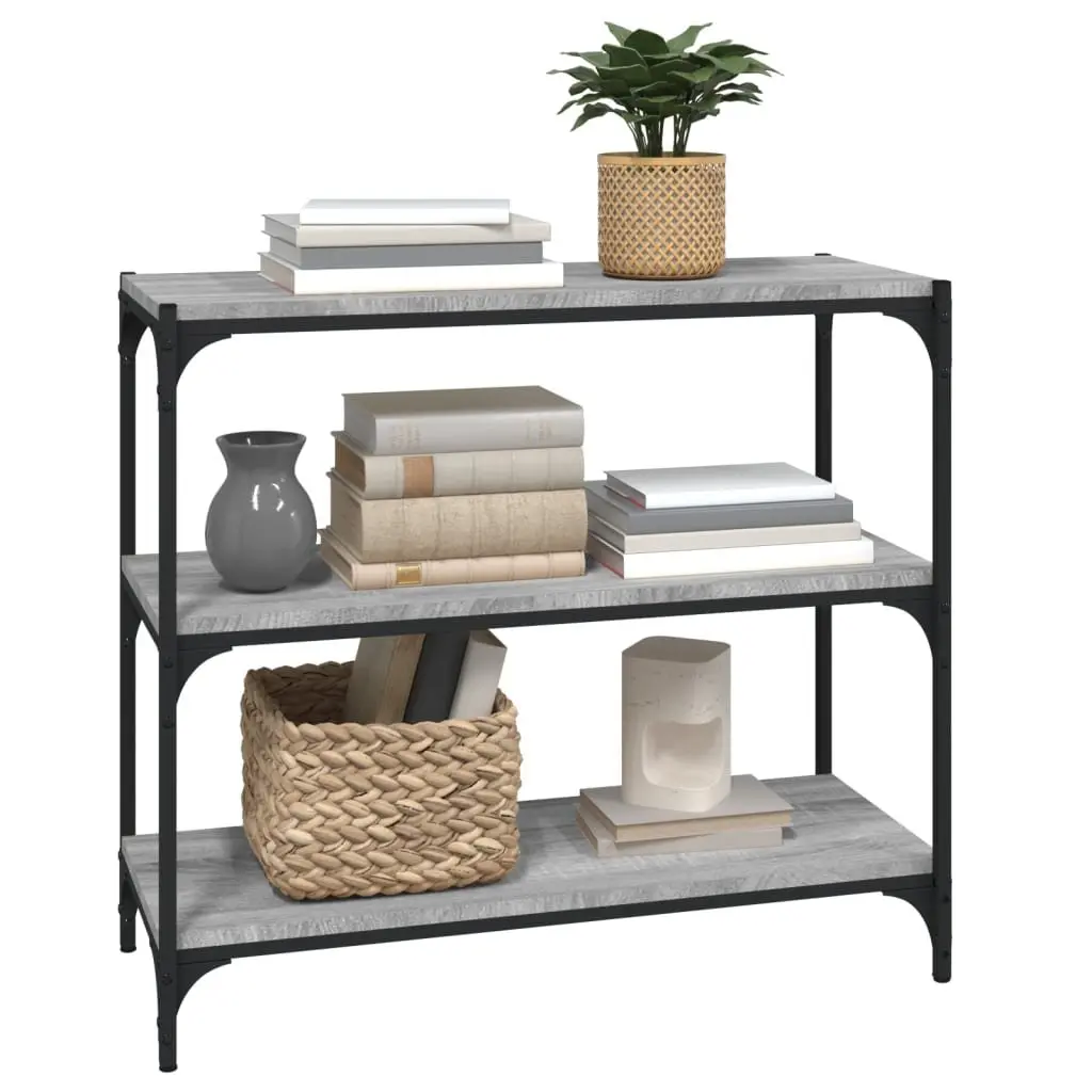 Book Cabinet for Home Office 3 Shelves Grey Engineered Wood Steel Frame Industrial Storage