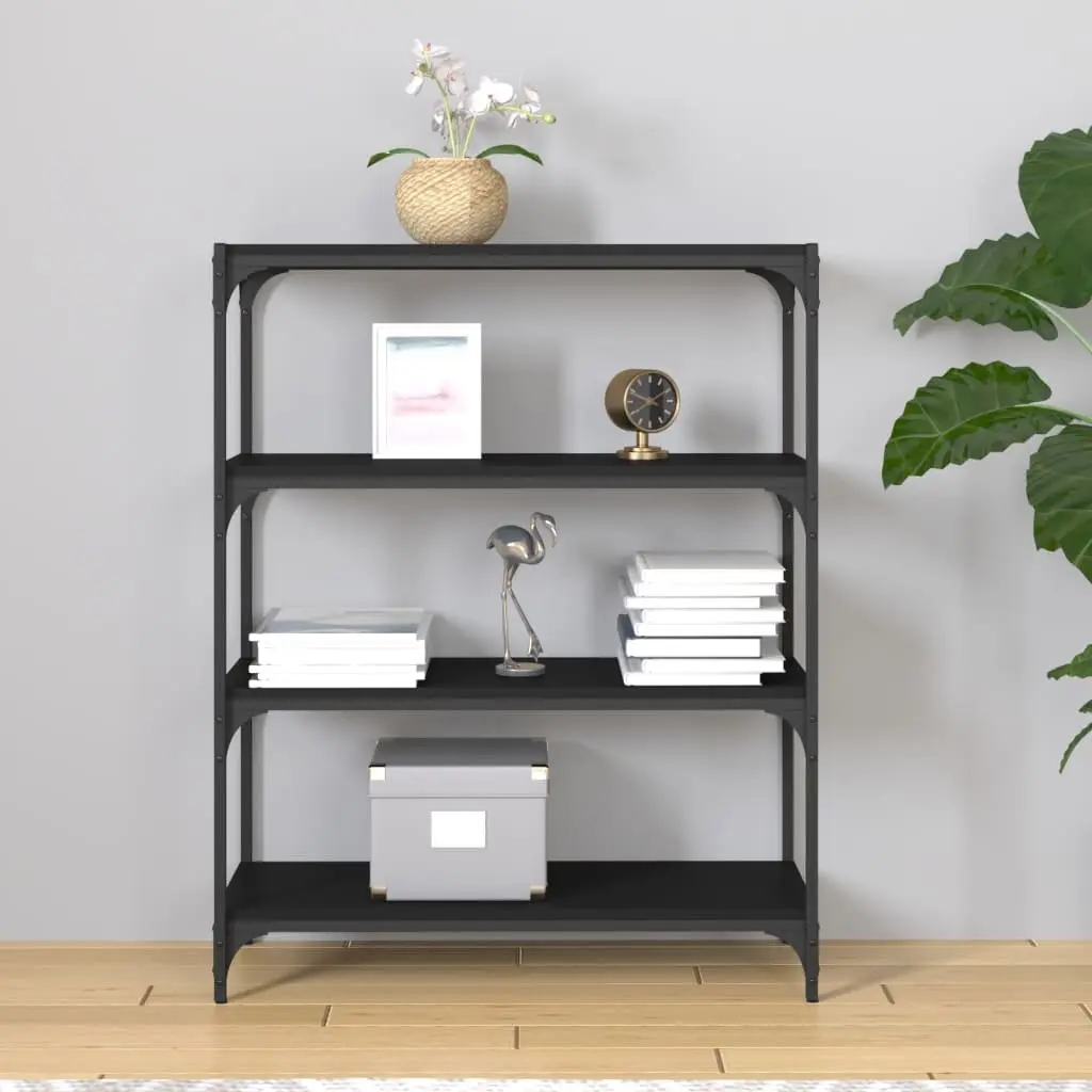 Industrial Style Book Cabinet 80x33x100cm Black 4 Shelf Storage Unit for Home or Office