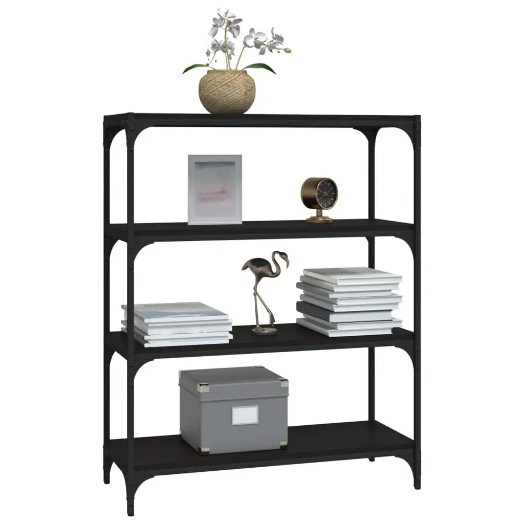 Industrial Style Book Cabinet 80x33x100cm Black 4 Shelf Storage Unit for Home or Office