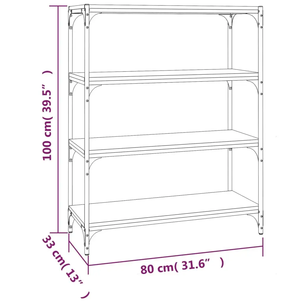 Industrial Style Book Cabinet 80x33x100cm Black 4 Shelf Storage Unit for Home or Office