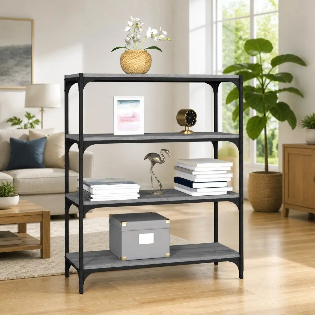 Book Cabinet for Home Office Grey Sonoma 4 Shelf Engineered Wood Steel