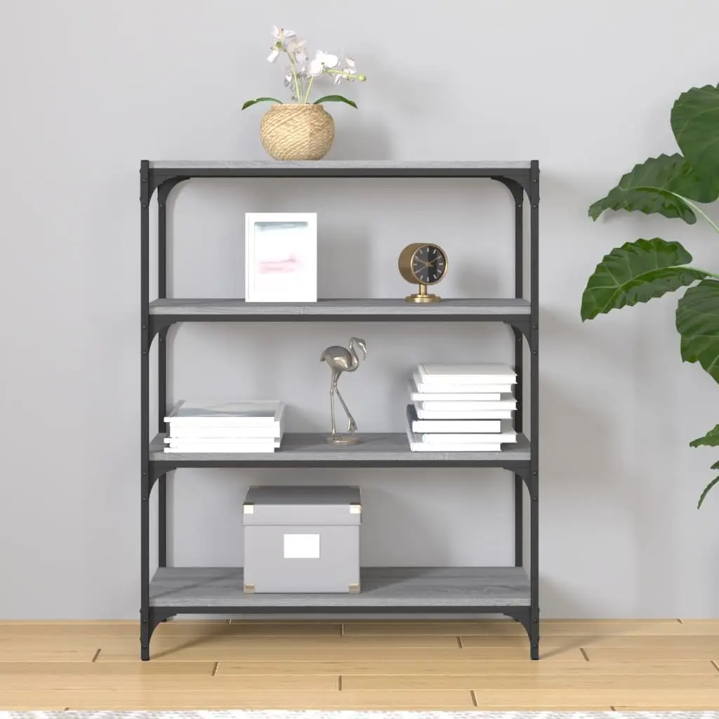 Book Cabinet for Home Office Grey Sonoma 4 Shelf Engineered Wood Steel