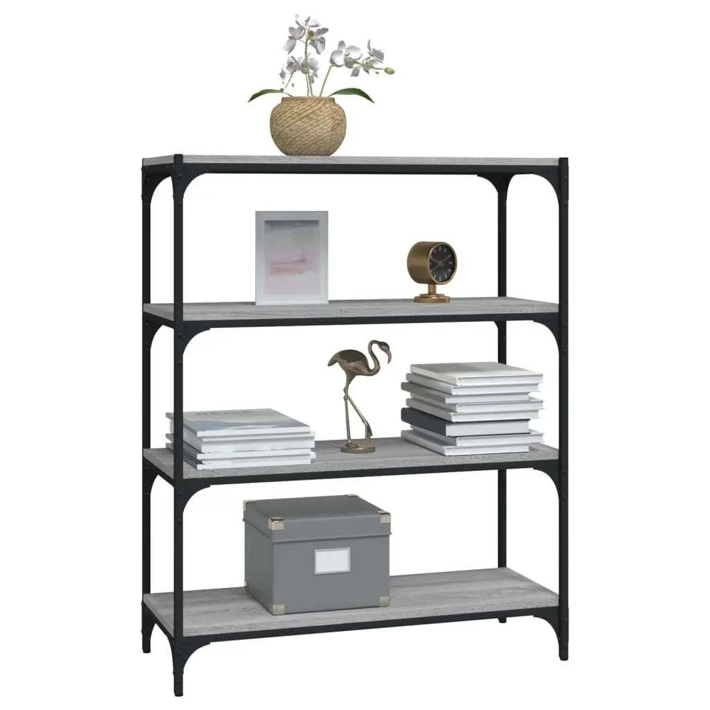 Book Cabinet for Home Office Grey Sonoma 4 Shelf Engineered Wood Steel