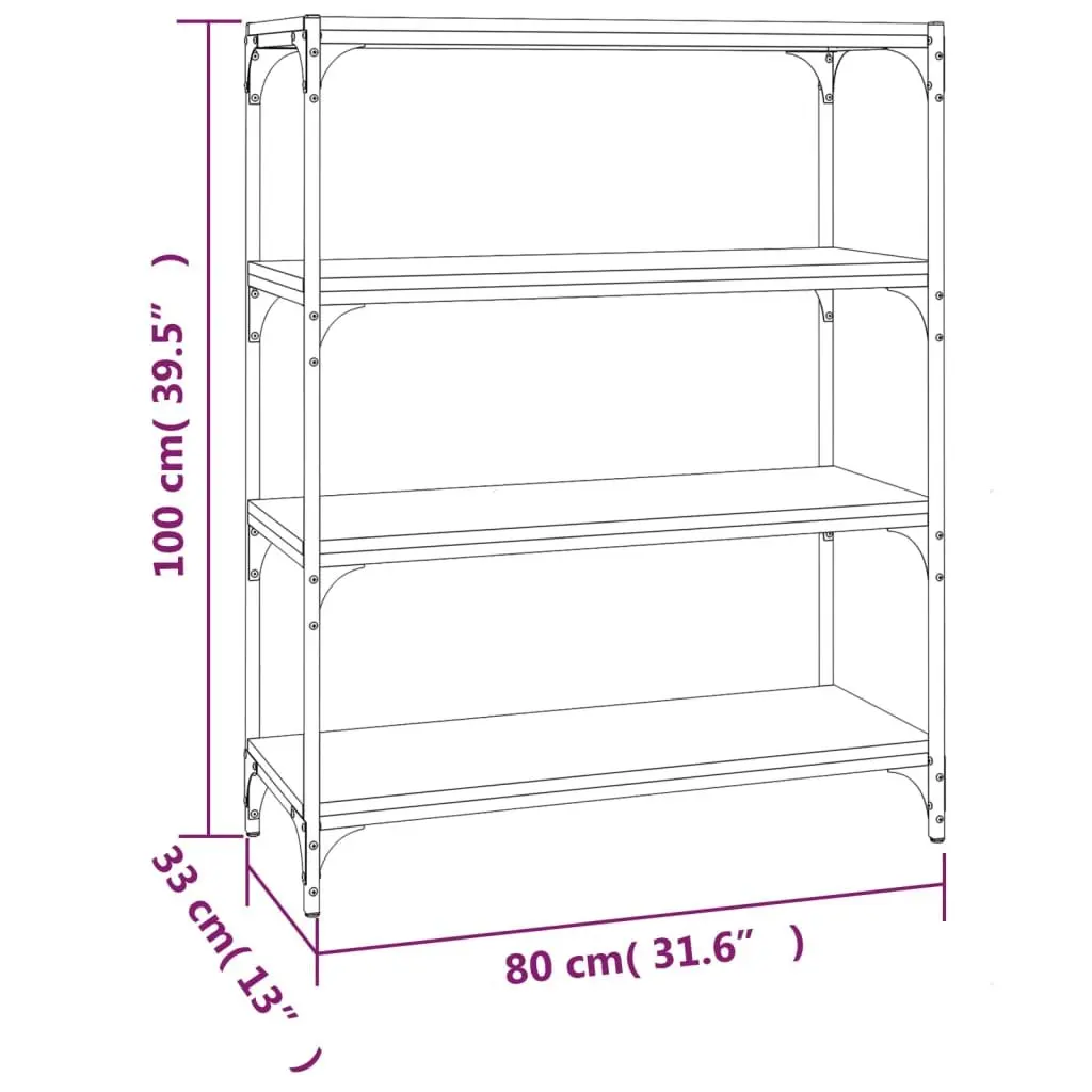 Book Cabinet for Home Office Grey Sonoma 4 Shelf Engineered Wood Steel