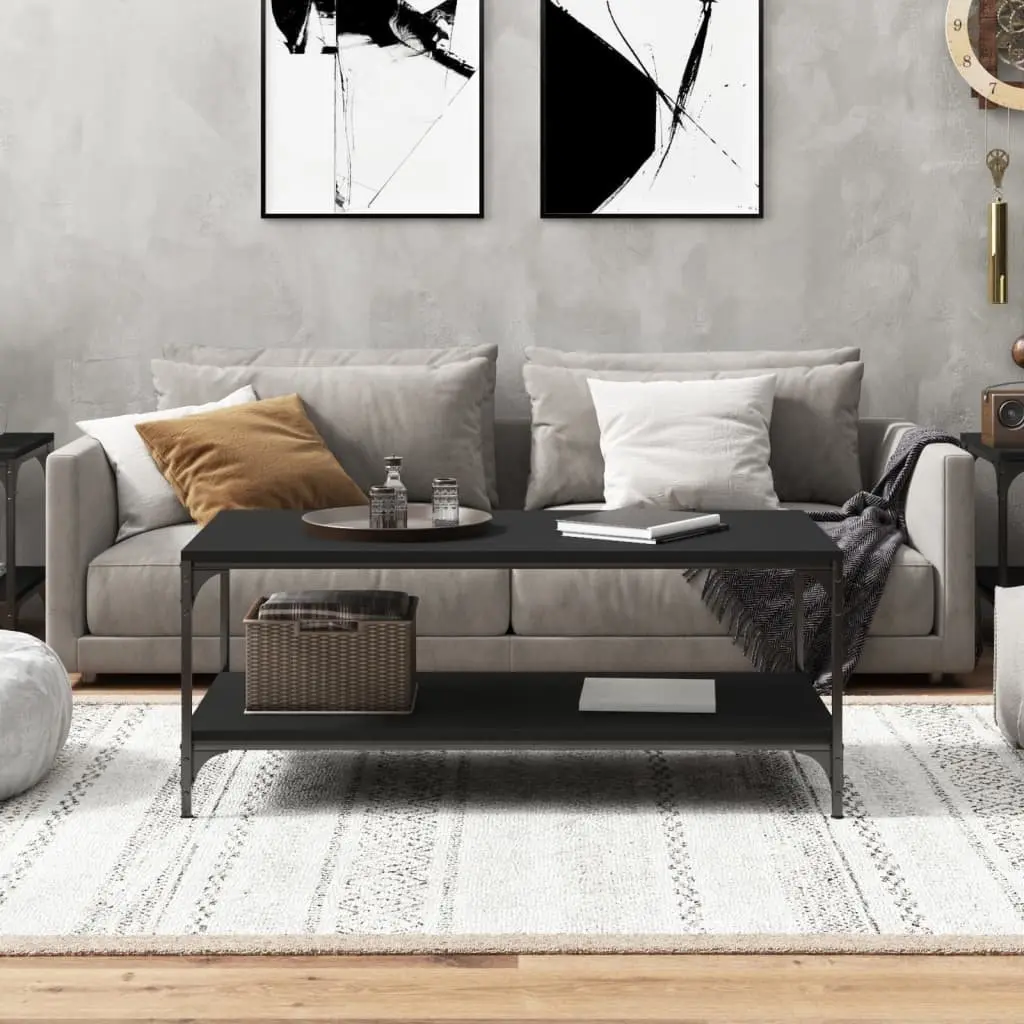 Coffee Table Black Industrial Style Living Room Accent Engineered Wood Storage