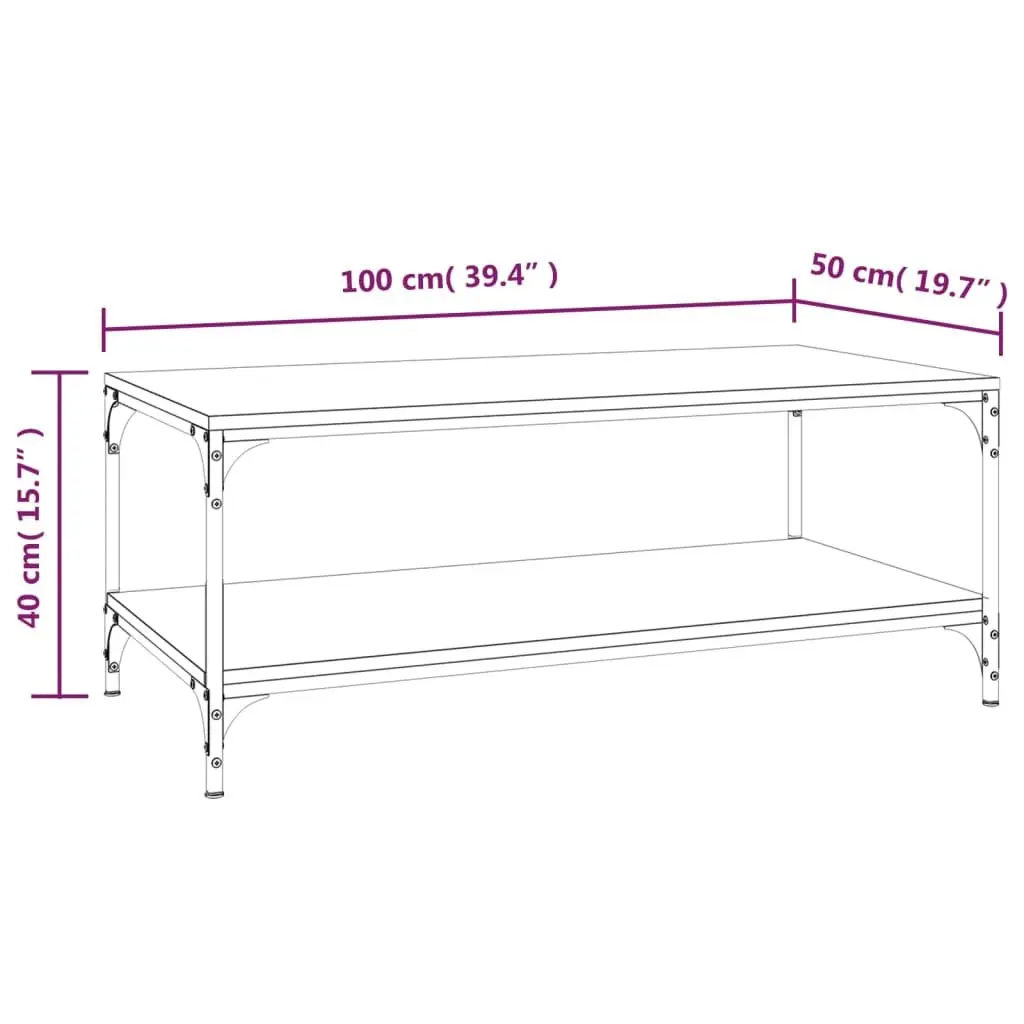 Coffee Table Black Industrial Style Living Room Accent Engineered Wood Storage