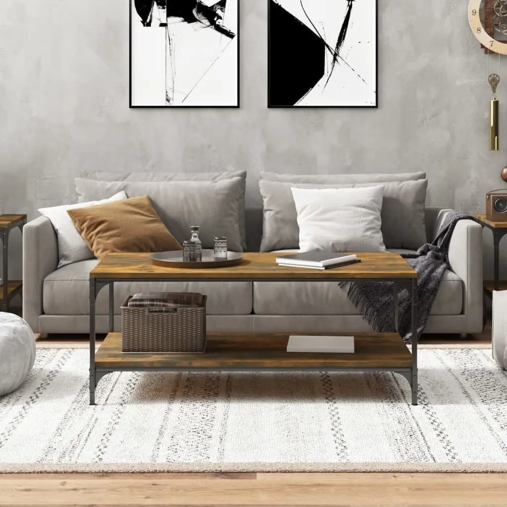 Coffee Table Living Room Brown 100L x 50W x 40H cm Engineered Wood Steel Frame