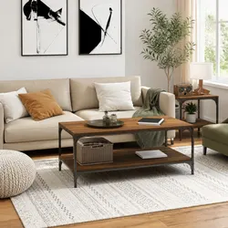 Brown Oak Coffee Table: 100x50x40 cm, Engineered Wood & Steel