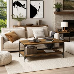 Coffee Table: Brown Engineered Wood, Steel Frame, 80L x 50W x 40H cm