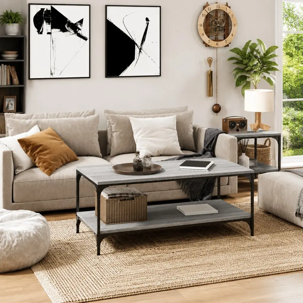 Coffee Table Grey Sonoma 80x50x40 cm Living Room Furniture Storage Accent Table
