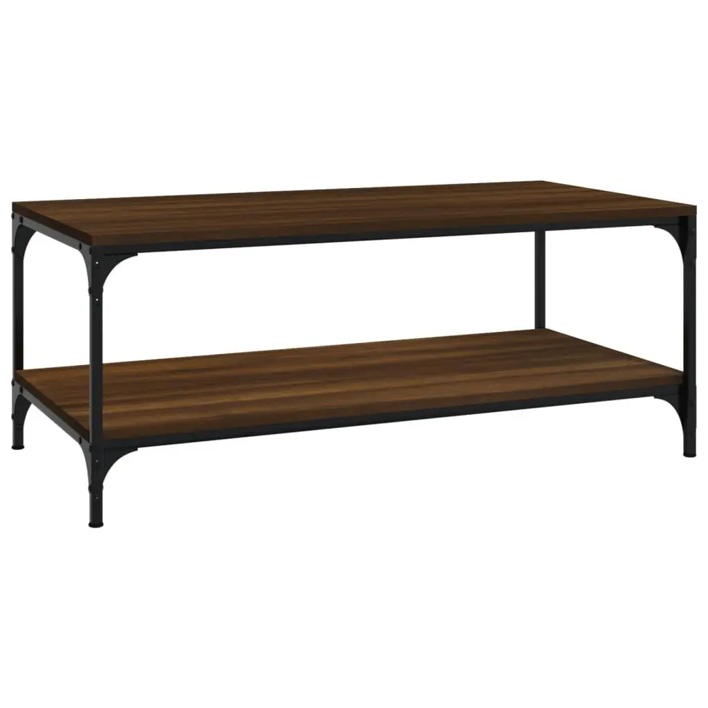 Coffee Table Brown Oak 80x50x40 cm with Storage Steel Frame Living Room