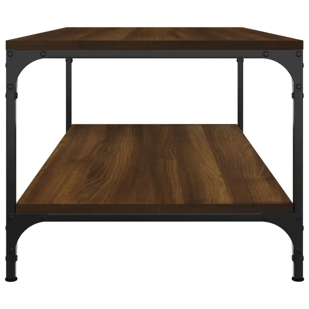 Coffee Table Brown Oak 80x50x40 cm with Storage Steel Frame Living Room