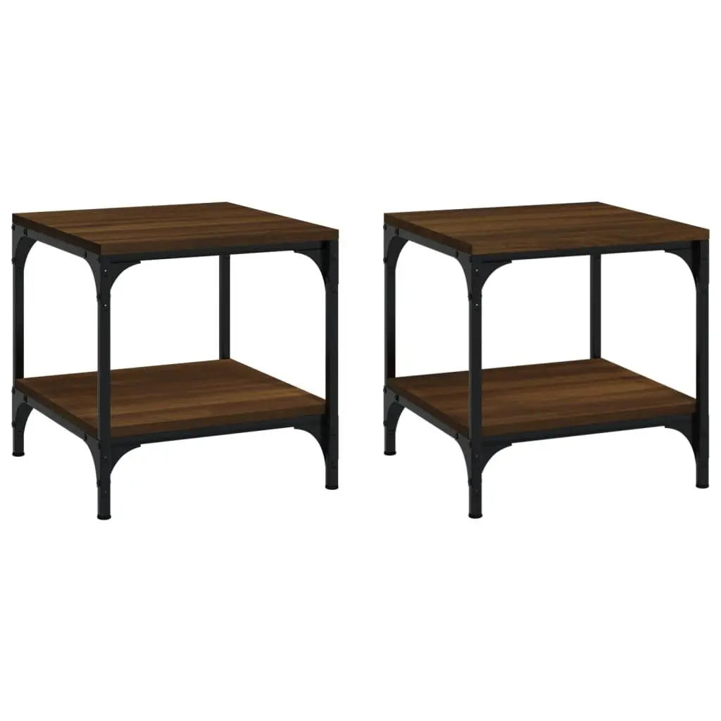 Side Tables Living Room Brown Oak 40x40x40 cm Industrial Accent Storage 2 pcs