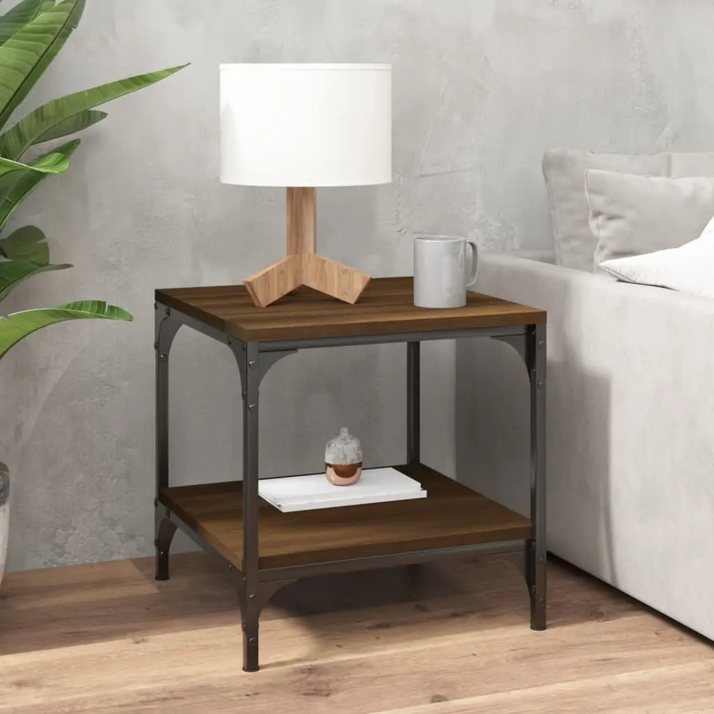 Side Tables Living Room Brown Oak 40x40x40 cm Industrial Accent Storage 2 pcs