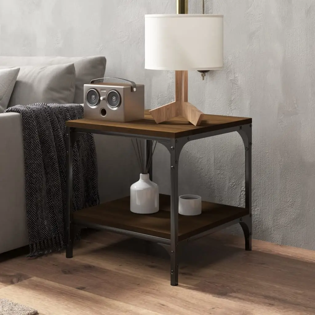Side Tables Living Room Brown Oak 40x40x40 cm Industrial Accent Storage 2 pcs