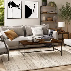 Brown Engineered Wood Coffee Table with Steel Frame: 100x50x35 cm