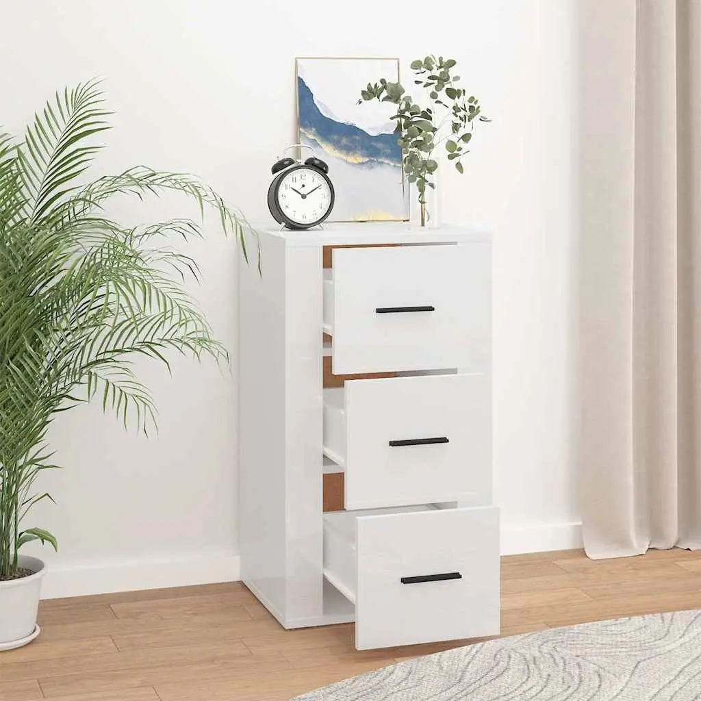 Sideboard Cabinet for Home 40x33x70cm High Gloss Engineered Wood Storage with 3 Drawers
