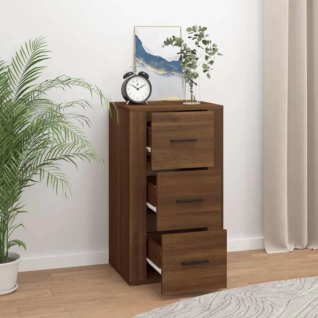 Sideboard Storage Cabinet Brown Oak 40x33x70cm with 3 Drawers Engineered Wood