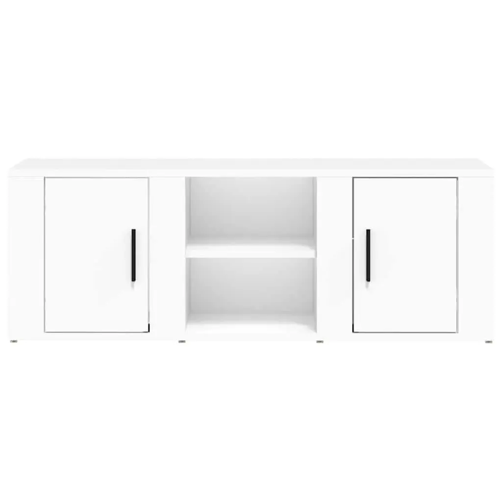 White Storage Media Unit TV Cabinet Size 100x31.5x35cm with Doors and Compartments for Living Room or Entertainment Area
