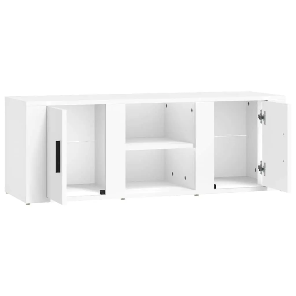 White Storage Media Unit TV Cabinet Size 100x31.5x35cm with Doors and Compartments for Living Room or Entertainment Area