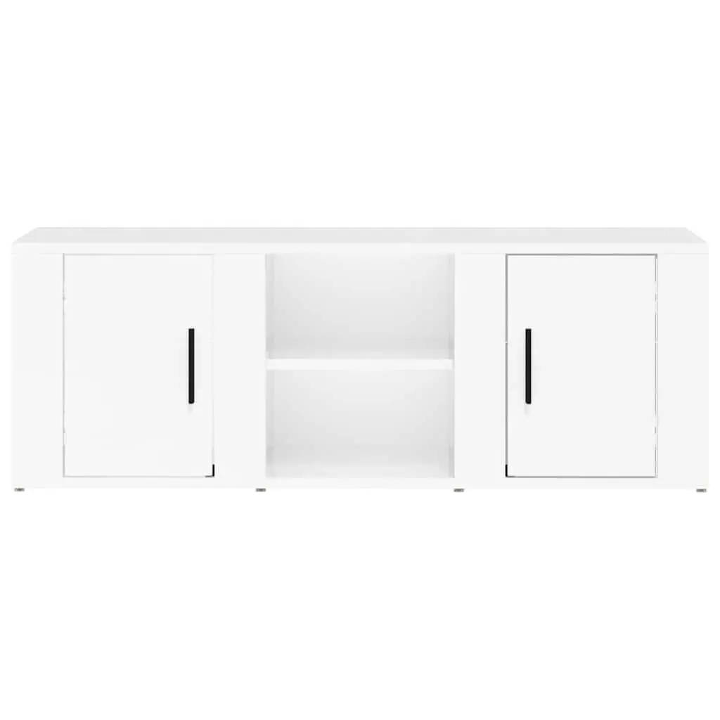 TV Cabinet High Gloss White Media Storage Unit with 4 Compartments Engineered