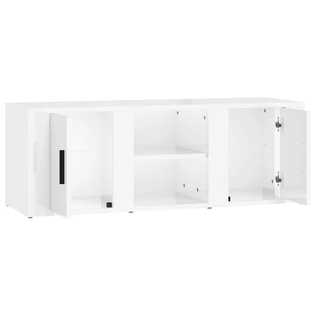 TV Cabinet High Gloss White Media Storage Unit with 4 Compartments Engineered