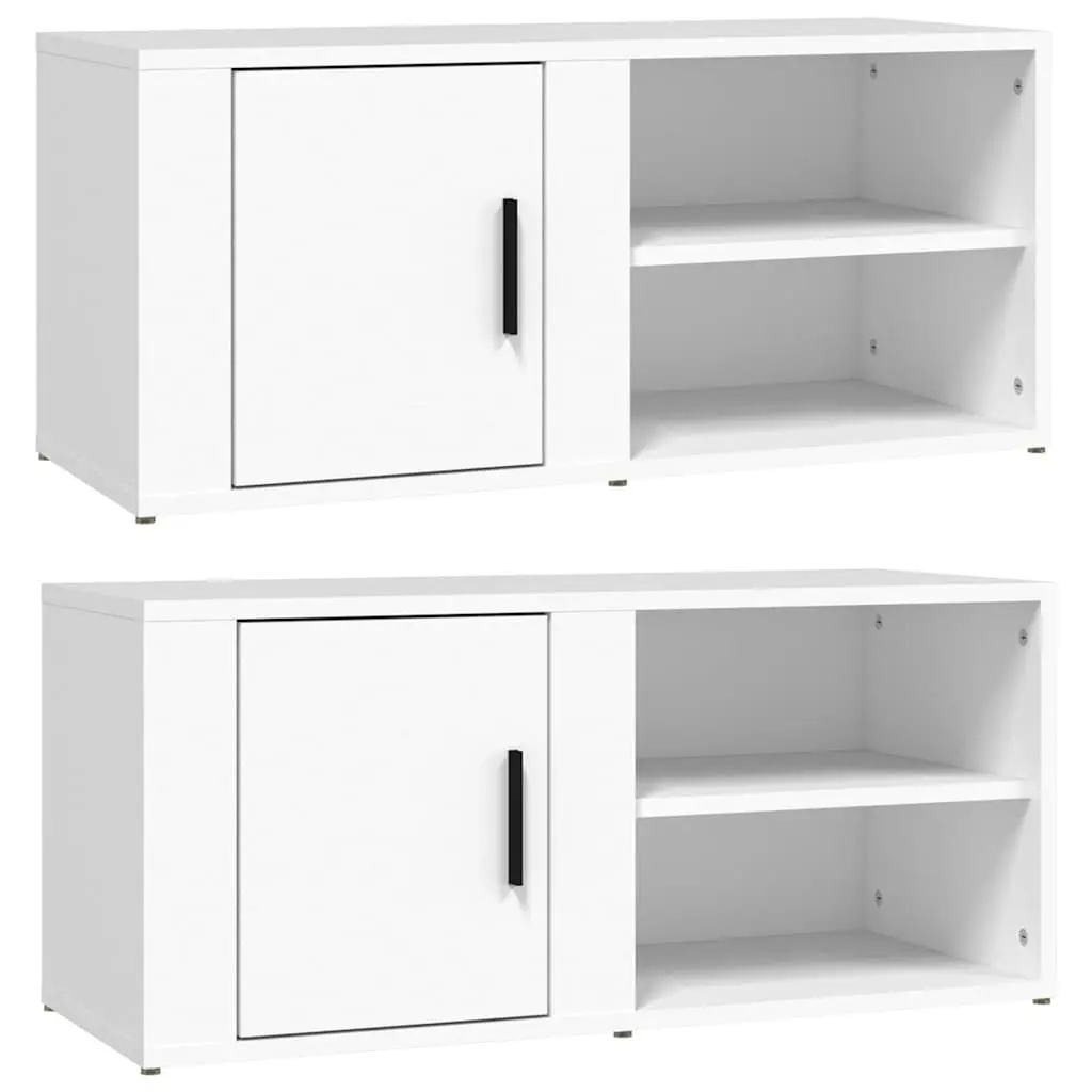 TV Cabinets 2 pcs White 80x31.5x36 cm Media Storage Unit with Doors Compartments