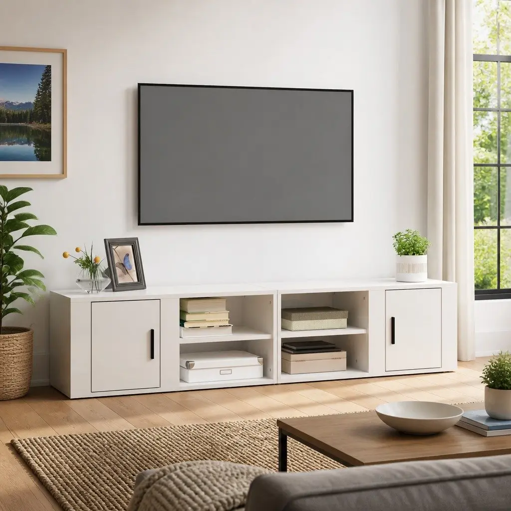 TV Cabinets 2 pcs Living Room High Gloss White 80x31.5x36 cm Media Storage Unit