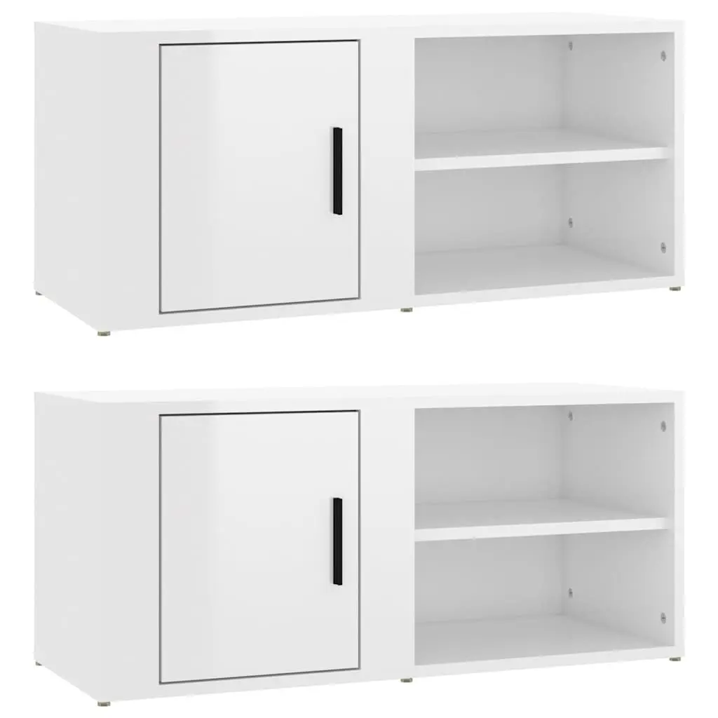 TV Cabinets 2 pcs Living Room High Gloss White 80x31.5x36 cm Media Storage Unit