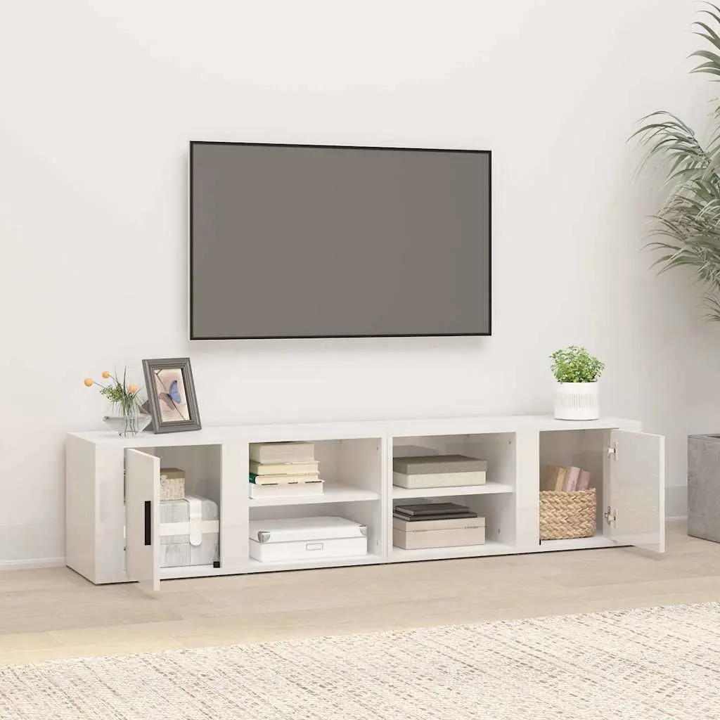 TV Cabinets 2 pcs Living Room High Gloss White 80x31.5x36 cm Media Storage Unit
